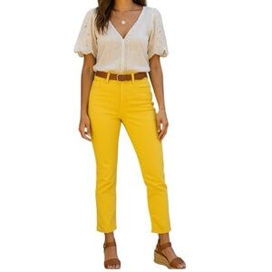 Tory Burch Cropped Slim Boot Jeans Yellow Stretch Denim Size 30